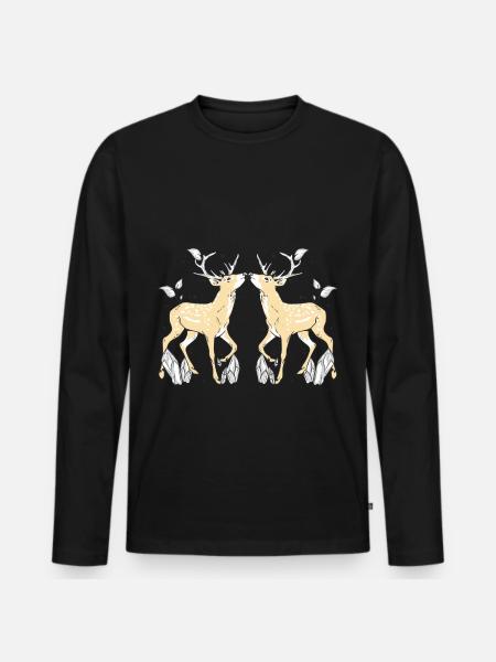 antlers, roe deer, roebuck, wildlife, red deer - Men's Premium Organic Long Sleeve Shirt - black