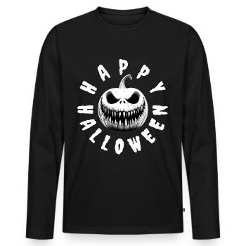 HAPPY HALLOWEEN MOTIV MIT HORROR KÜRBIS - Männer Premium Bio Langarmshirt - Schwarz - Vorne - Nico (187cm)
