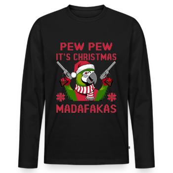 Funny Christmas parrot - Men's Premium Organic Long Sleeve Shirt - black - Front - Nico (187cm)