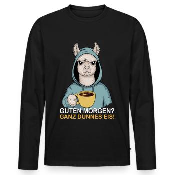 Good morning very thin funny alpaca - Men's Premium Organic Long Sleeve Shirt - black - Front - Nico (187cm)