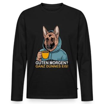 Good morning very thin funny German - Men's Premium Organic Long Sleeve Shirt - black - Front - Nico (187cm)