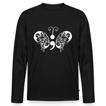 Santé mentale Dépression Point-virgule - T-shirt manches longues Premium bio Homme - noir - Devant - Nico (187cm)