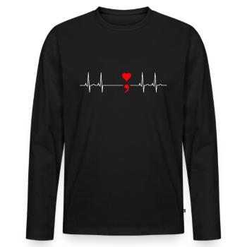 Mental Health Depression Semicolon - Men's Premium Organic Long Sleeve Shirt - black - Front - Nico (187cm)