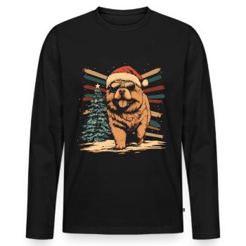 Chow Chow avec lunettes de soleil et chapeau de Noël - T-shirt manches longues Premium bio Homme - noir - Devant - Nico (187cm)