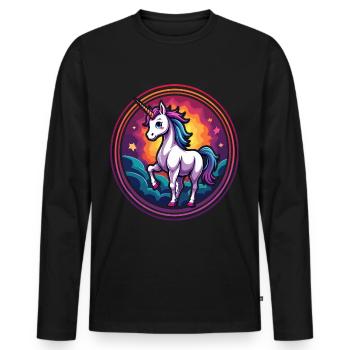 Einhorn mit Sonnenuntergangshimmel – Fantasy Magic Animal Art - Männer Premium Bio Langarmshirt - Schwarz - Vorne - Nico (187cm)