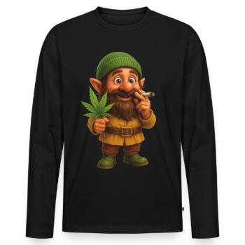 Knuffiger Kifferzwerg mit Hanfblatt - Männer Premium Bio Langarmshirt - Schwarz - Vorne - Nico (187cm)