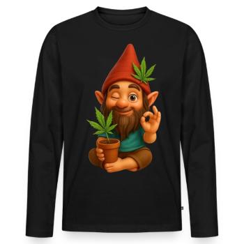 Cooler Zwerg mit Cannabis - Männer Premium Bio Langarmshirt - Schwarz - Vorne - Nico (187cm)