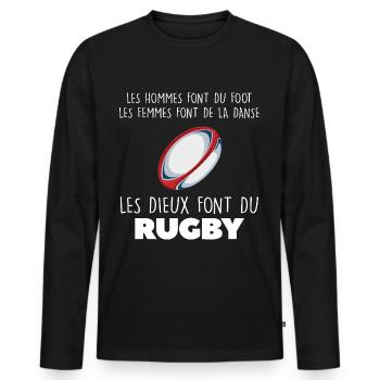 Rugby les dieux dans le stade - T-shirt manches longues Premium bio Homme - noir - Devant - Nico (187cm)