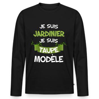 Taupe modele et jardinier humour jardin jardinage - T-shirt manches longues Premium bio Homme - noir - Devant - Nico (187cm)
