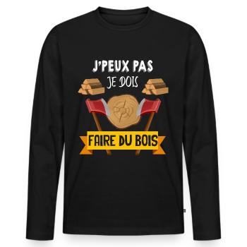 Je Peux pas je Dois Faire Du Bois Humour Homme - T-shirt manches longues Premium bio Homme - noir - Devant - Nico (187cm)