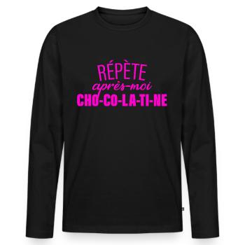 Répète Après Moi Chocolatine - T-shirt manches longues Premium bio Homme - noir - Devant - Nico (187cm)