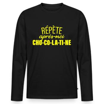 Répète Après Moi Chocolatine - T-shirt manches longues Premium bio Homme - noir - Devant - Nico (187cm)