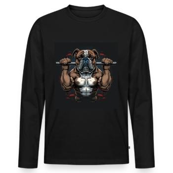 Français Bulldog Frenchie Bodybuilding Dog - T-shirt manches longues Premium bio Homme - noir - Devant - Nico (187cm)