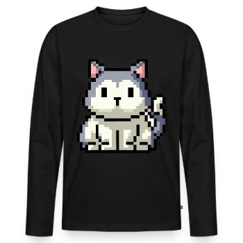 8bit 16bit verpixelt Katze - Männer Premium Bio Langarmshirt - Schwarz - Vorne - Nico (187cm)