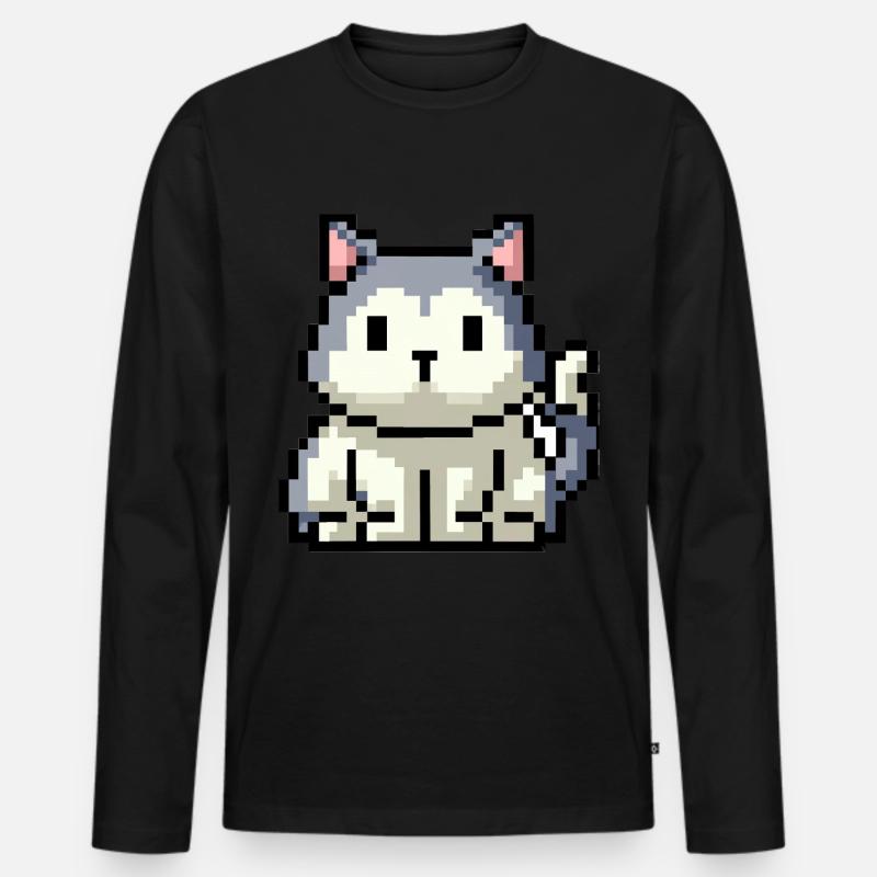 8bit 16bit verpixelt Katze - Männer Premium Bio Langarmshirt - Schwarz