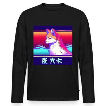 Kitsun Vaporwave Japanische Kami Vaporwave Kitsune - Männer Premium Bio Langarmshirt - Schwarz - Vorne - Nico (187cm)