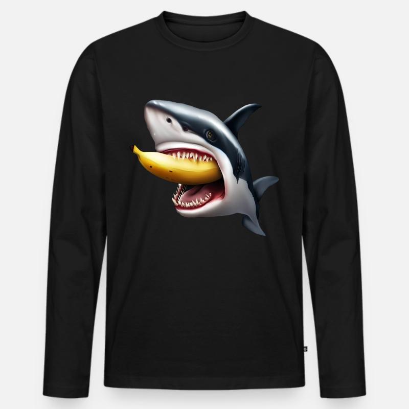 Haifisch frisst Banane - Männer Premium Bio Langarmshirt - Schwarz