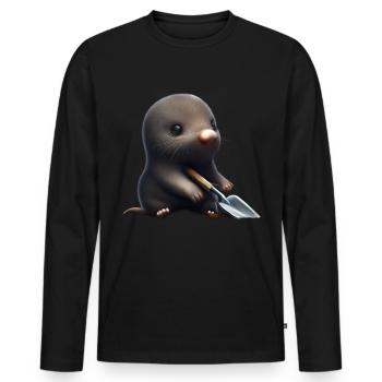 Cute mole with shovel - Men's Premium Organic Long Sleeve Shirt - black - Front - Nico (187cm)