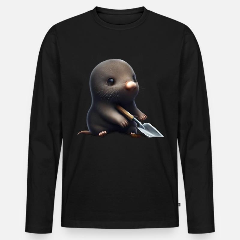 Niedlicher Maulwurf mit Schaufel - Männer Premium Bio Langarmshirt - Schwarz