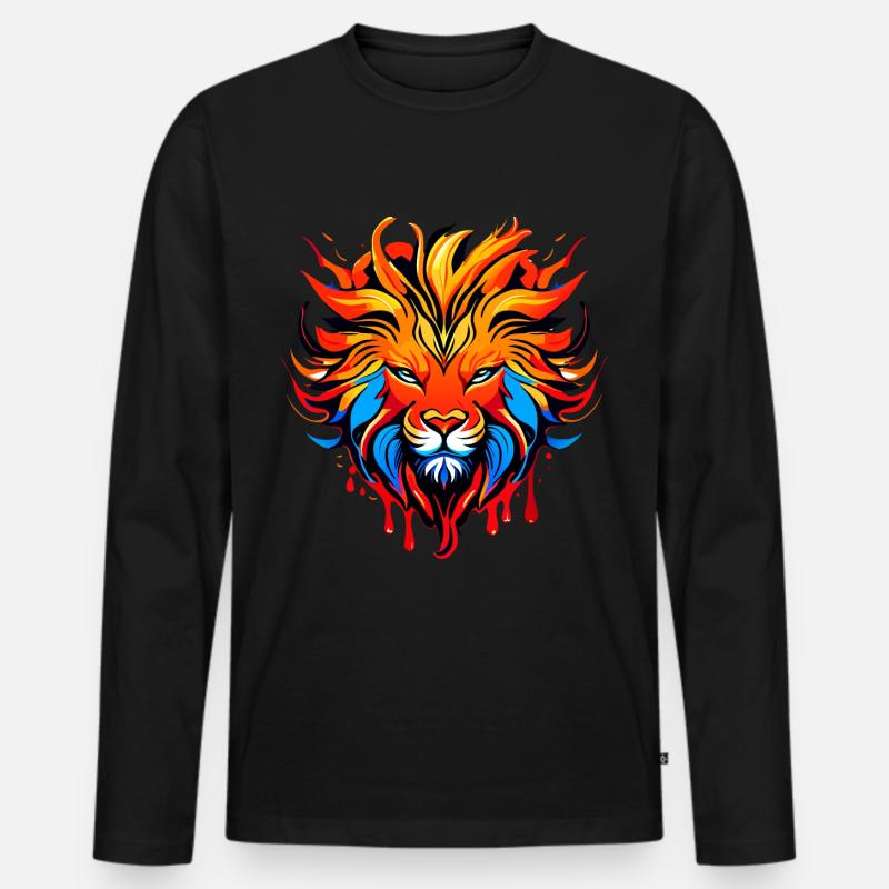 Löwe, Sternzeichen farbig - Männer Premium Bio Langarmshirt - Schwarz