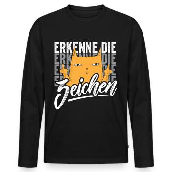 Erkenne die Zeichen Katze - Männer Premium Bio Langarmshirt - Schwarz - Vorne - Nico (187cm)