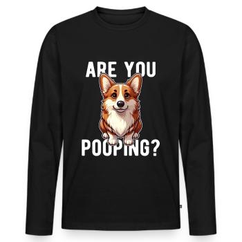 Faites-vous caca ? Drôle de chien Corgi anglais - T-shirt manches longues Premium bio Homme - noir - Devant - Nico (187cm)