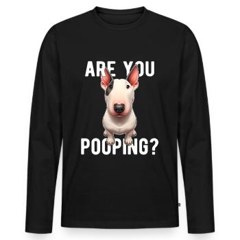 Faites-vous caca ? Drôle de chien Bull Terrier - T-shirt manches longues Premium bio Homme - noir - Devant - Nico (187cm)