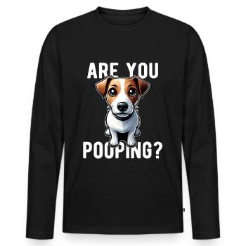 Faites-vous caca ? Drôle de chien Jack Russel - T-shirt manches longues Premium bio Homme - noir - Devant - Nico (187cm)