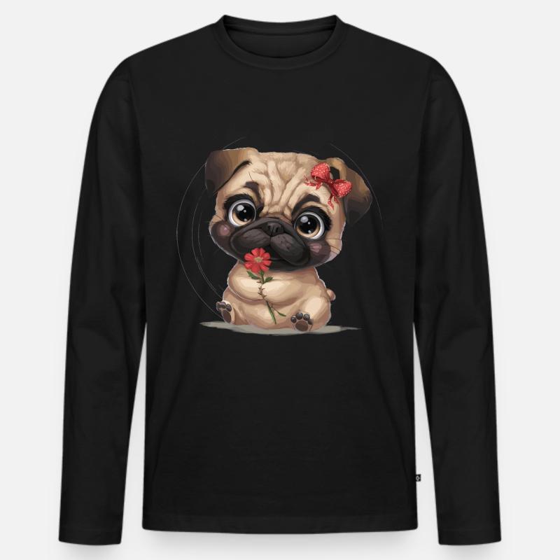 Mops Hundehalter Mops Liebe Blume - Männer Premium Bio Langarmshirt - Schwarz