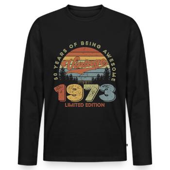 anniversaire, millésime, naissance, - T-shirt manches longues Premium bio Homme - noir - Devant - Nico (187cm)