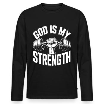 God is my strength! Believing Christian Jesus - Men's Premium Organic Long Sleeve Shirt - black - Front - Nico (187cm)