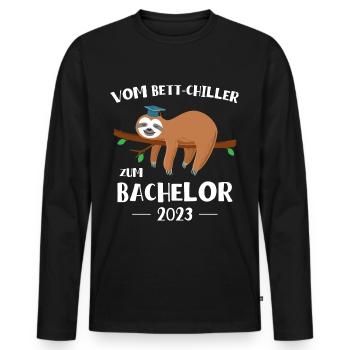 Vom Bettchiller zum Bachelor Faultier 2023 - Männer Premium Bio Langarmshirt - Schwarz - Vorne - Nico (187cm)
