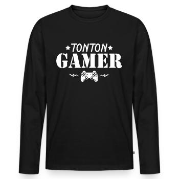 Cadeau tonton gamer oncle joueur jeux video - T-shirt manches longues Premium bio Homme - noir - Devant - Nico (187cm)