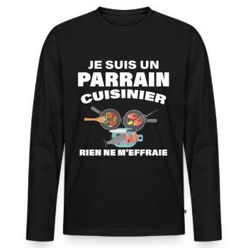 Je suis un parrain cuisinier - T-shirt manches longues Premium bio Homme - noir - Devant - Nico (187cm)