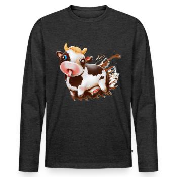 Vache en chocolat avec éclaboussures de cacao - T-shirt manches longues Premium bio Homme - anthracite chiné - Devant - Nico (187cm)
