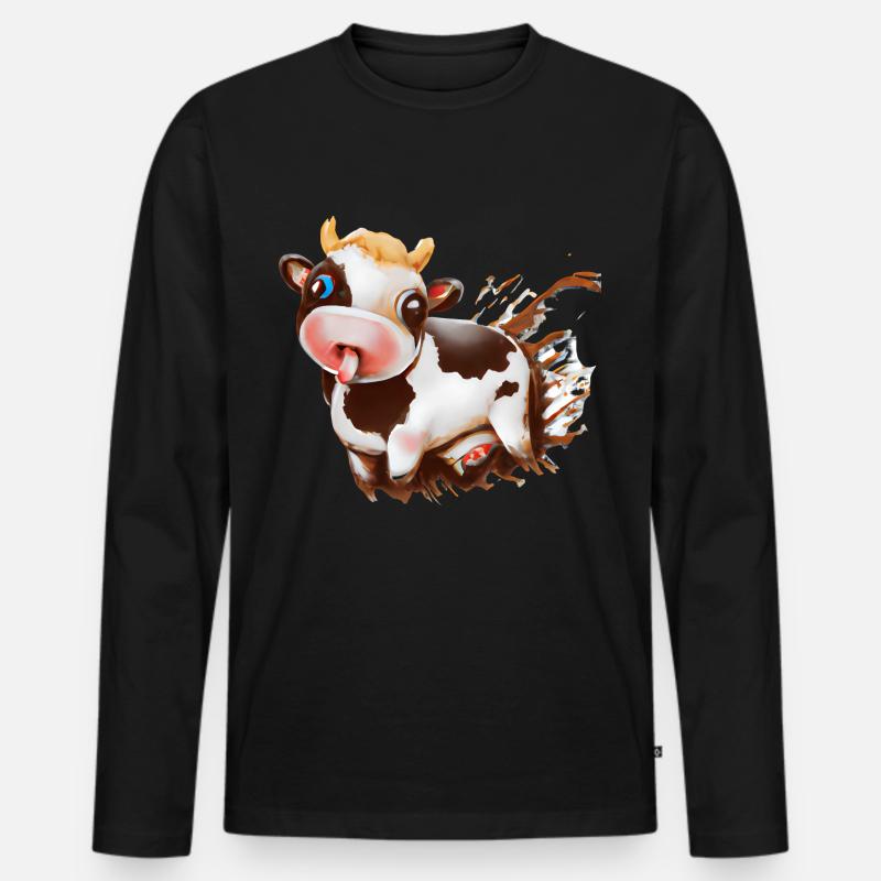 Schokoladen-Kuh mit Kakaospritzern - Männer Premium Bio Langarmshirt - Schwarz