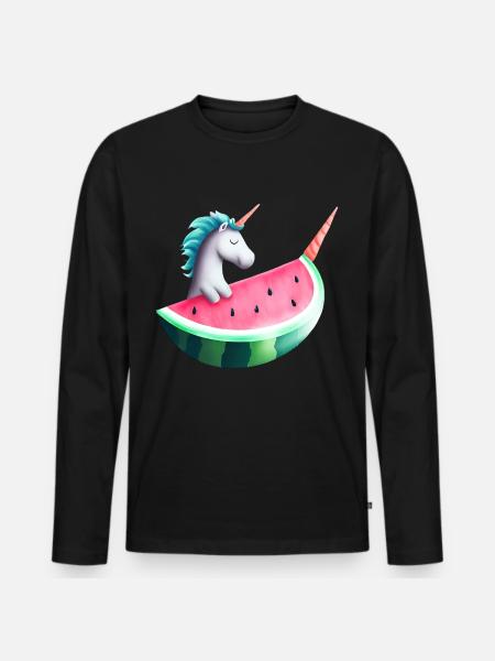 Wassermelonen Einhorn - Männer Premium Bio Langarmshirt - Schwarz