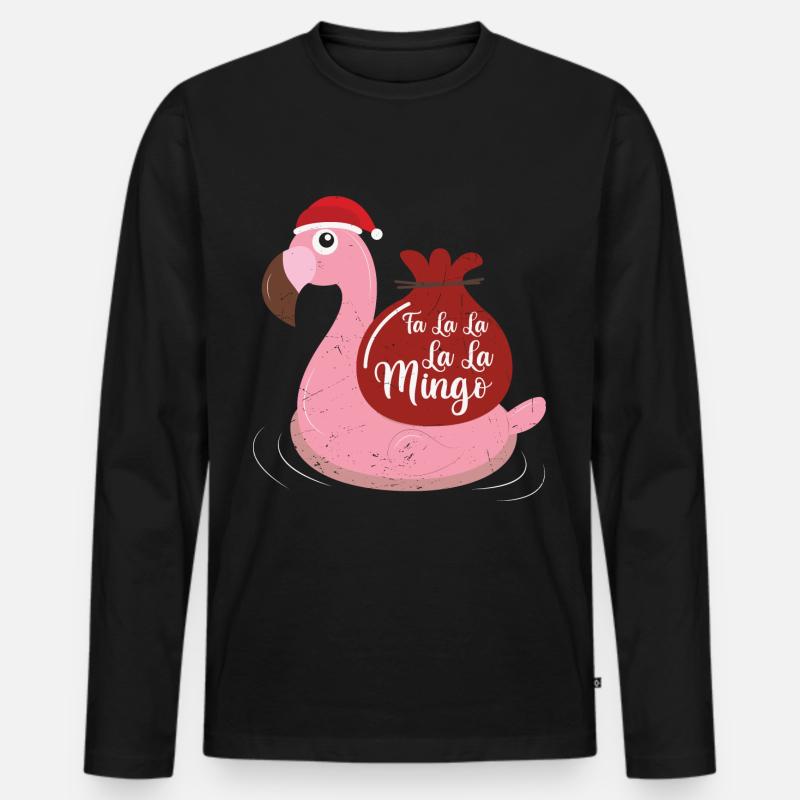 Flamingo Design Lustige Weihnachtspullover - Männer Premium Bio Langarmshirt - Schwarz