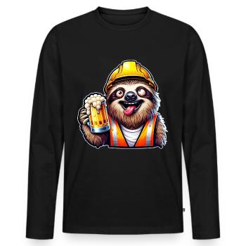 Sloth Construction Worker With Beer Drunk Funny - Men's Premium Organic Long Sleeve Shirt - black - Front - Nico (187cm)