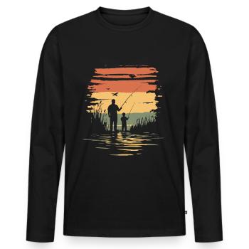 Father Son Fishing Fishing Vintage - Men's Premium Organic Long Sleeve Shirt - black - Front - Nico (187cm)