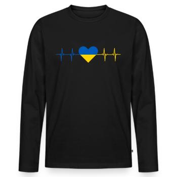 UKRAINE - PAIX - BATTEMENTS DE CŒUR - RYTHME CARDIAQUE - T-shirt manches longues Premium bio Homme - noir - Devant - Nico (187cm)