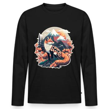 Fox Japan Fleur de cerisier Rétro Japonais - T-shirt manches longues Premium bio Homme - noir - Devant - Nico (187cm)