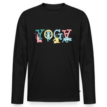 Yoga Katzenfreund Geschenk - Männer Premium Bio Langarmshirt - Schwarz - Vorne - Nico (187cm)