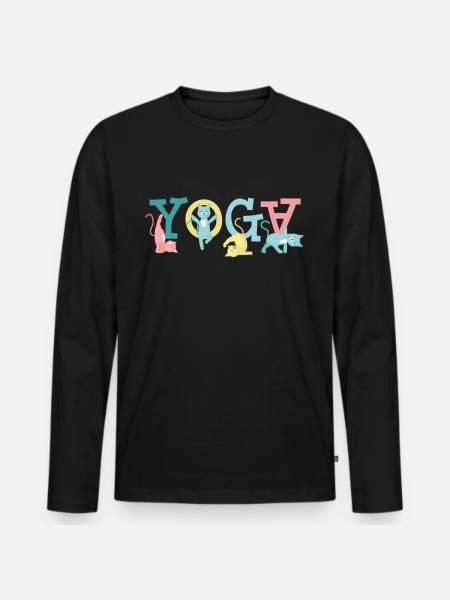 Yoga Katzenfreund Geschenk - Männer Premium Bio Langarmshirt - Schwarz