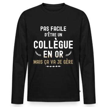 Future Retraitée Collègue En Or - T-shirt manches longues Premium bio Homme - noir - Devant - Nico (187cm)