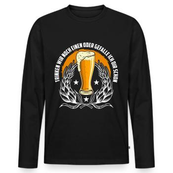 Trinken wir noch einen? Lustiger Spruch Funshirt - Männer Premium Bio Langarmshirt - Schwarz - Vorne - Nico (187cm)