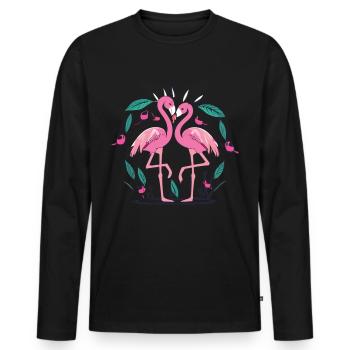 Confiance et affection - Flamants roses de l’amour - T-shirt manches longues Premium bio Homme - noir - Devant - Nico (187cm)