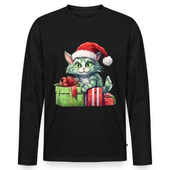 Katze Weihnachten Weihnachtselfe Geschenke Mütze - Männer Premium Bio Langarmshirt - Schwarz - Vorne - Nico (187cm)