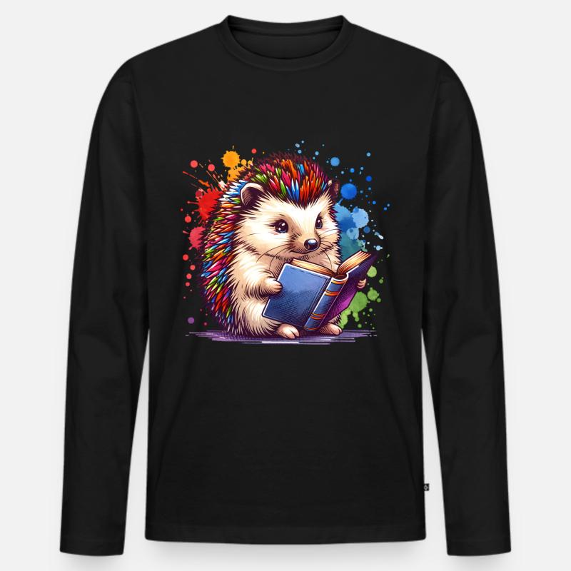 Lesen Igel - Männer Premium Bio Langarmshirt - Schwarz