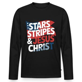 American Believer Christian July 4th Jesus - Men's Premium Organic Long Sleeve Shirt - black - Front - Nico (187cm)